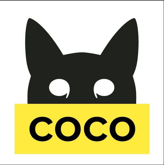 BraveCoco logo — black cat peeking over a yellow COCO banner